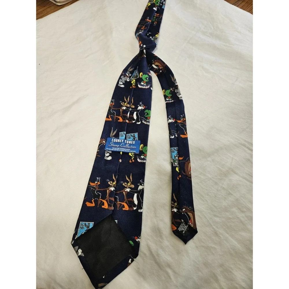 Looney Tunes Stamp Collection Silk Novelty Tie Blue Multicolor Character Print